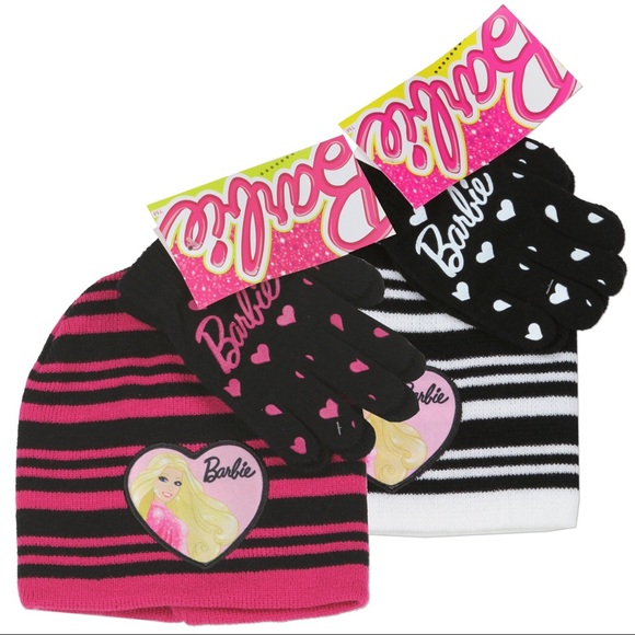 Mattel | Accessories | Barbie Black Or Pink Knit Beanie And Glove Set | Poshmark